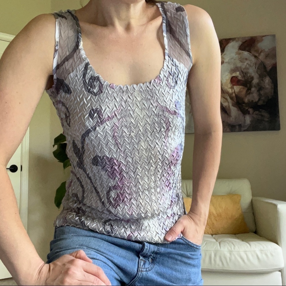 𝅺KOMAROV Silver Grey Purple Pleated Tank Top, Size S